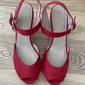 Adrienne Vittadini Red Open Toe Espadrille Wedge